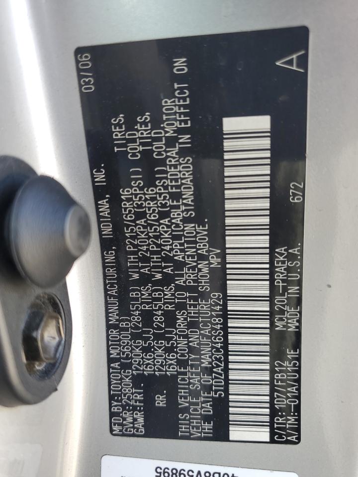 2006 Toyota Sienna Ce VIN: 5TDZA23C46S481429 Lot: 91117925