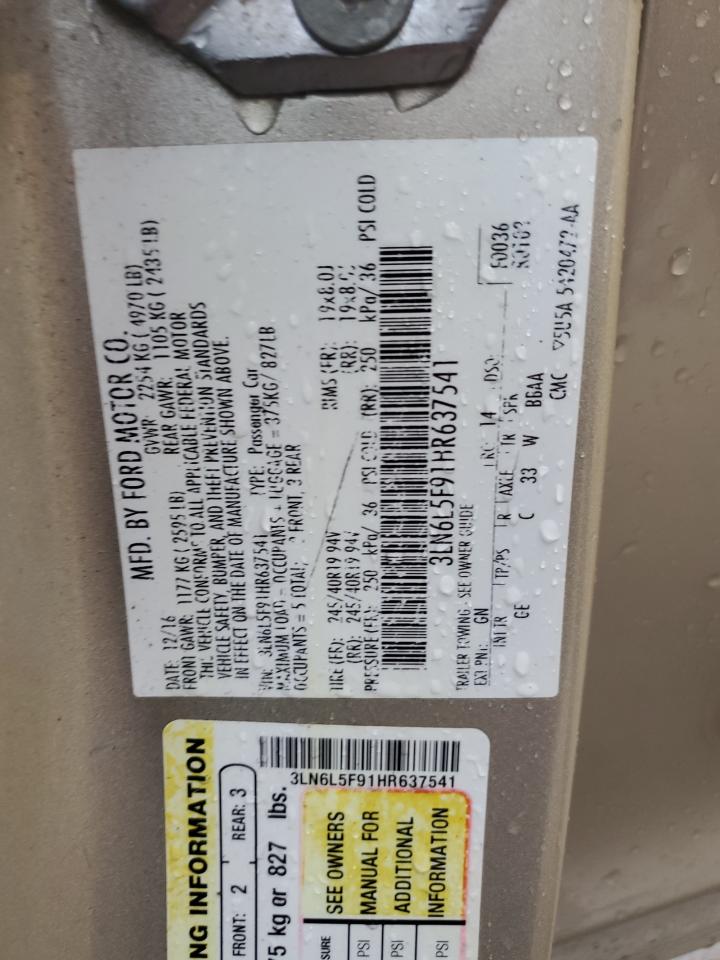 2017 Lincoln Mkz Reserve VIN: 3LN6L5F91HR637541 Lot: 92937905