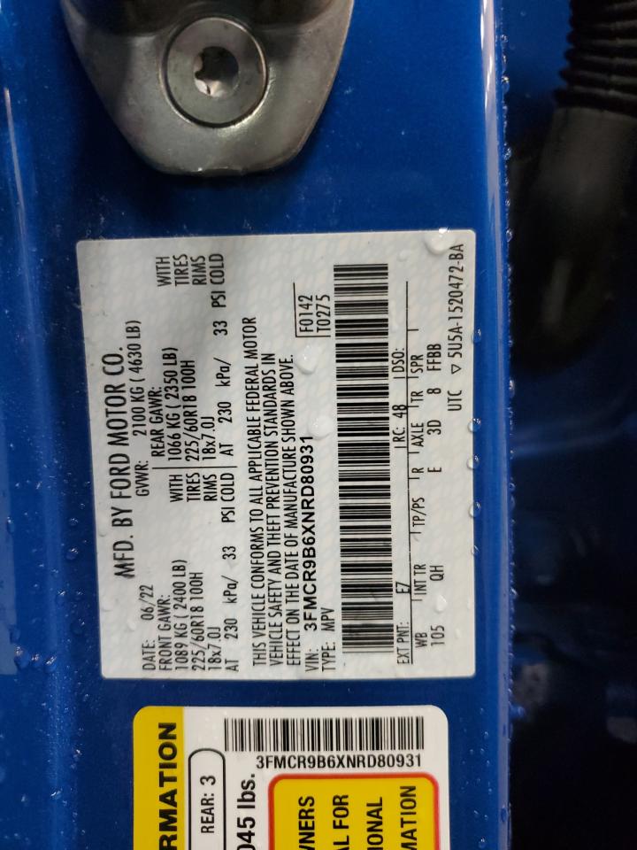 2022 Ford Bronco Sport Big Bend VIN: 3FMCR9B6XNRD80931 Lot: 92869455