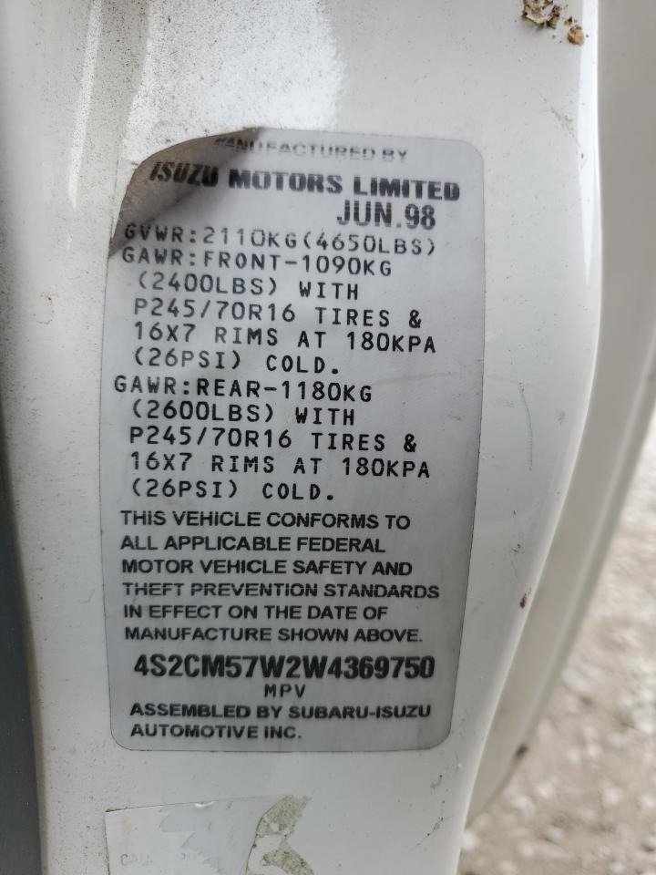 1998 Isuzu Amigo VIN: 4S2CM57W2W4369750 Lot: 93025905