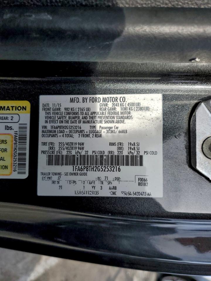 2016 Ford Mustang VIN: 1FA6P8TH2G5253216 Lot: 93345125