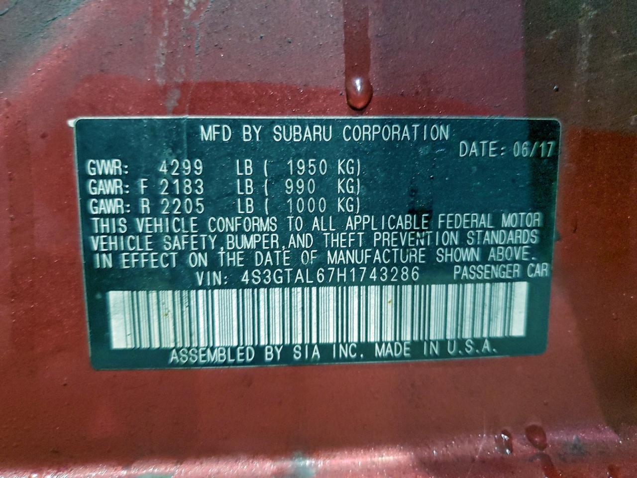 2017 Subaru Impreza Sport VIN: 4S3GTAL67H1743286 Lot: 92838775