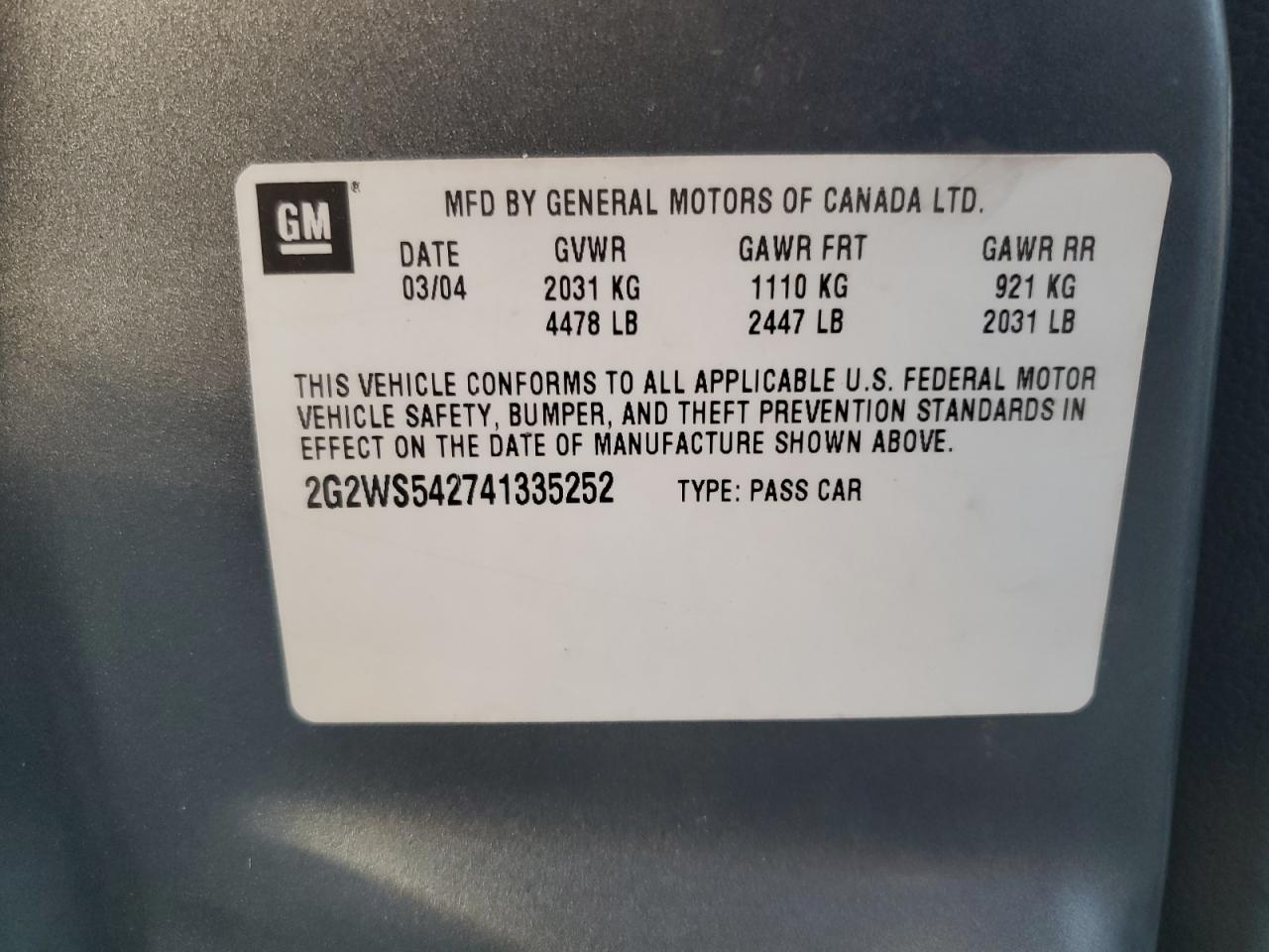 2004 Pontiac Grand Prix Gt2 VIN: 2G2WS542741335252 Lot: 92700575