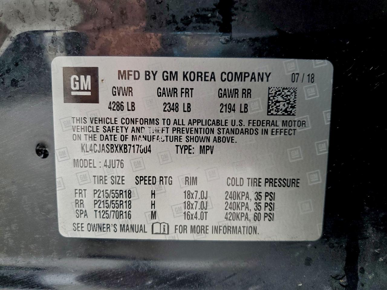 2019 Buick Encore Preferred VIN: KL4CJASBXKB717604 Lot: 93475105