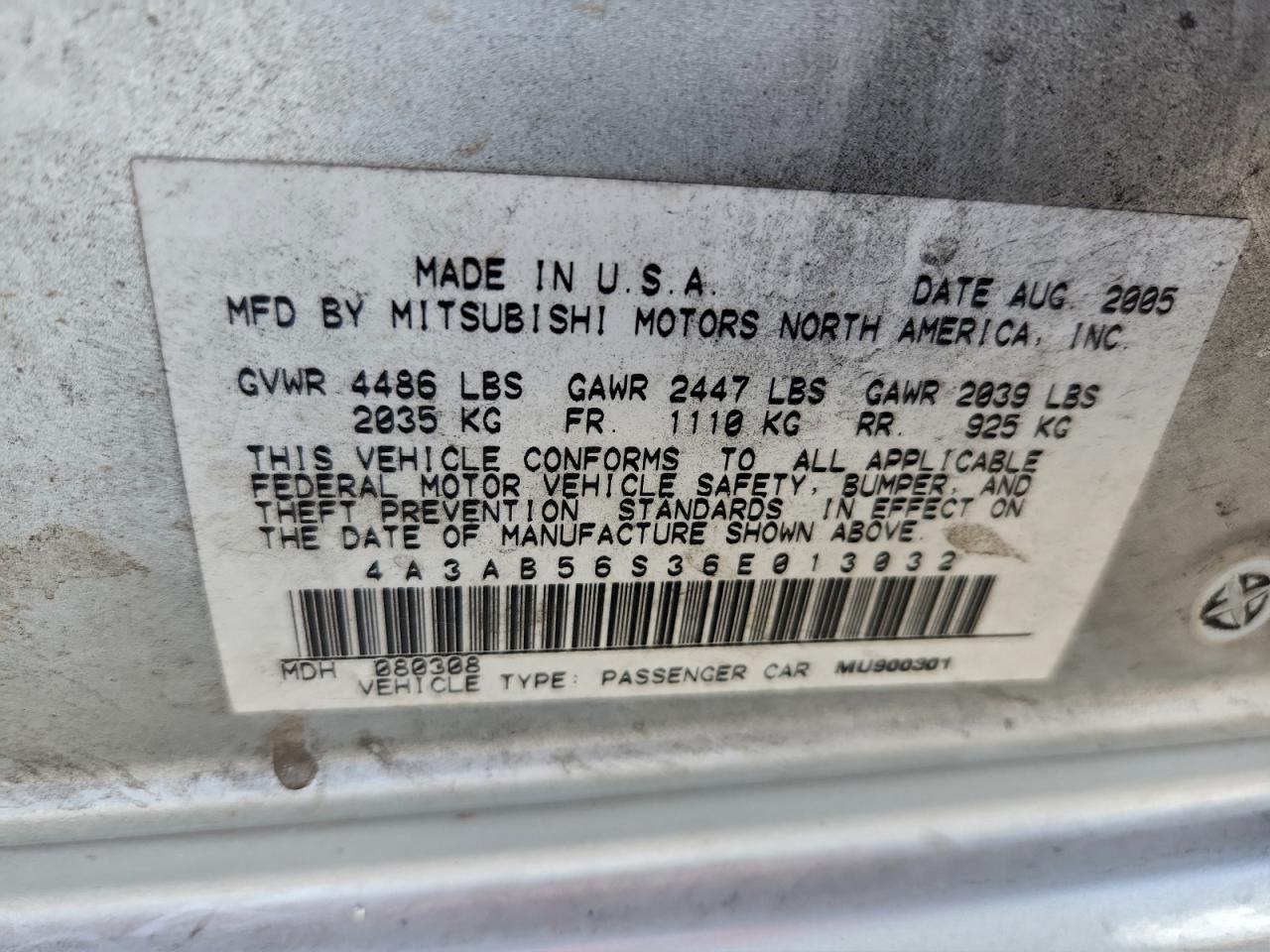 2006 Mitsubishi Galant Ls Premium VIN: 4A3AB56S36E013032 Lot: 94572935