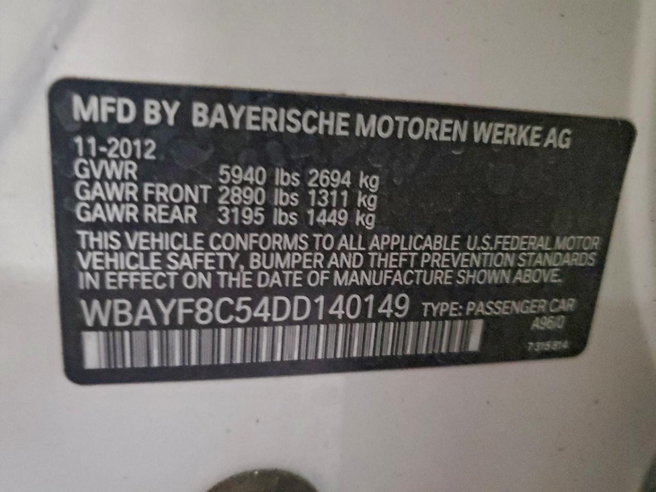 2013 BMW 750 Lxi VIN: WBAYF8C54DD140149 Lot: 91891005