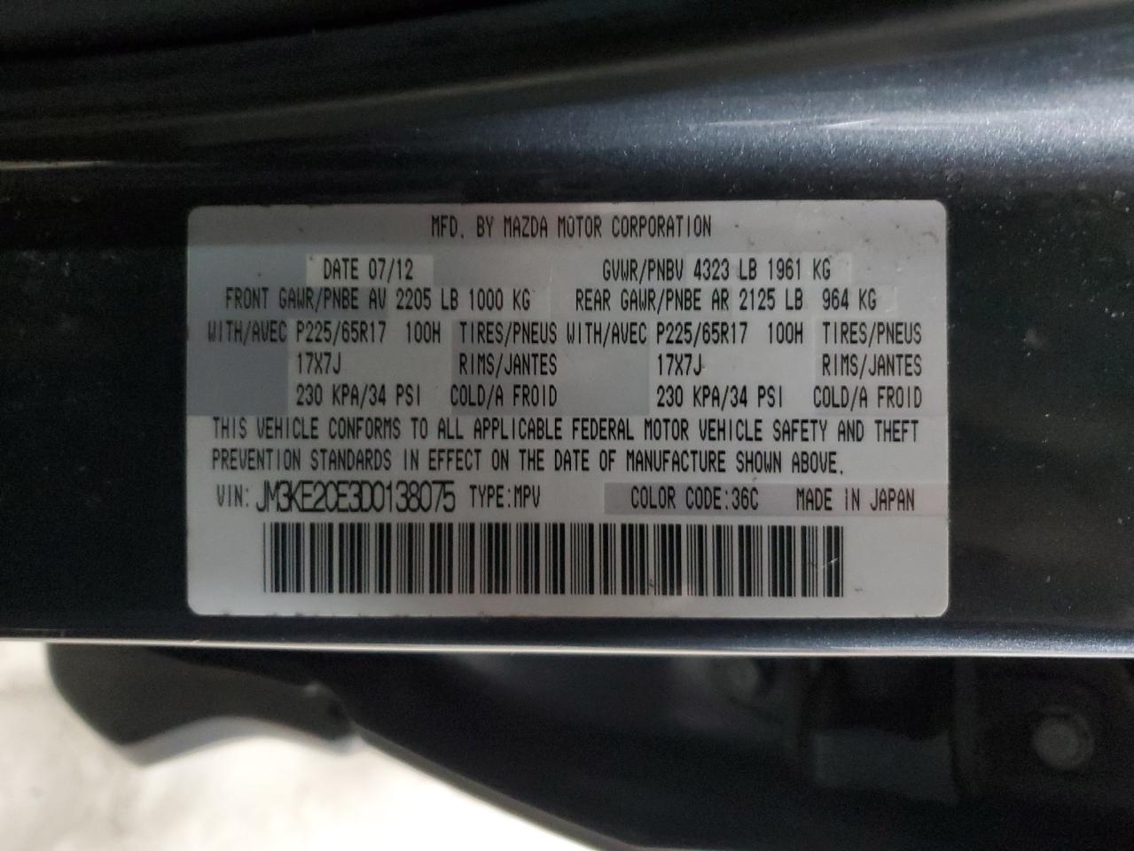 2013 Mazda Cx-5 Touring VIN: JM3KE2CE3D0138075 Lot: 92005325