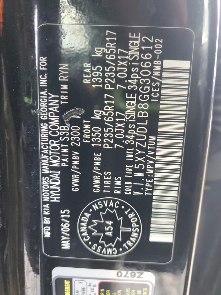 2016 Hyundai Santa Fe Sport VIN: 5XYZUDLB8GG306612 Lot: 91317575