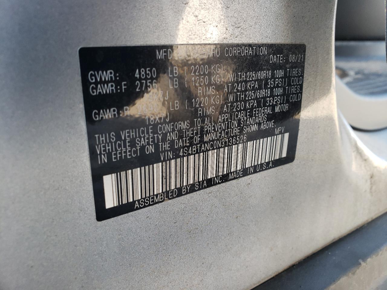 2022 Subaru Outback Limited VIN: 4S4BTANC0N3136526 Lot: 92366275