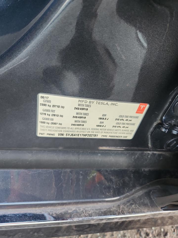 2017 Tesla Model S VIN: 5YJSA1E17HF202781 Lot: 87126035