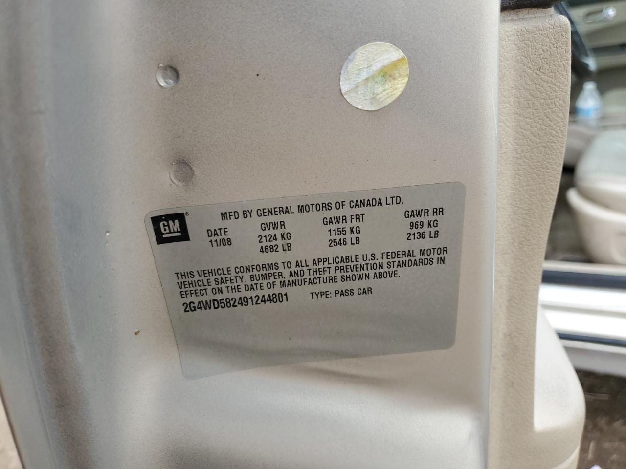 2009 Buick Lacrosse Cxl VIN: 2G4WD582491244801 Lot: 93655465