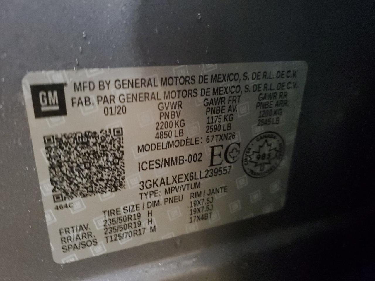 2020 GMC Terrain Denali VIN: 3GKALXEX6LL239557 Lot: 92793515