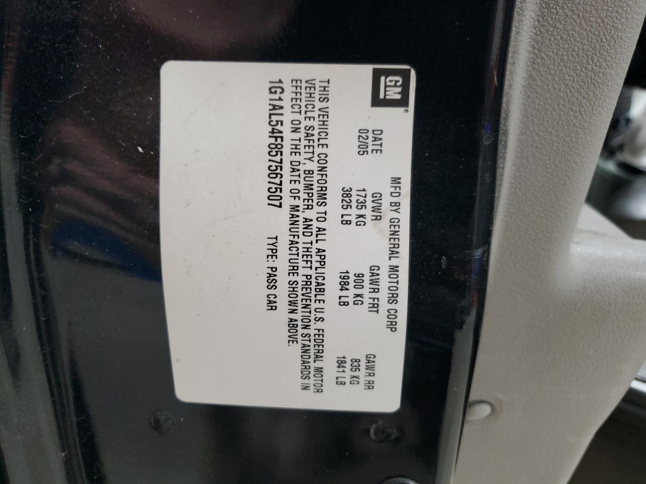 2005 Chevrolet Cobalt Ls VIN: 1G1AL54F857567507 Lot: 92318175