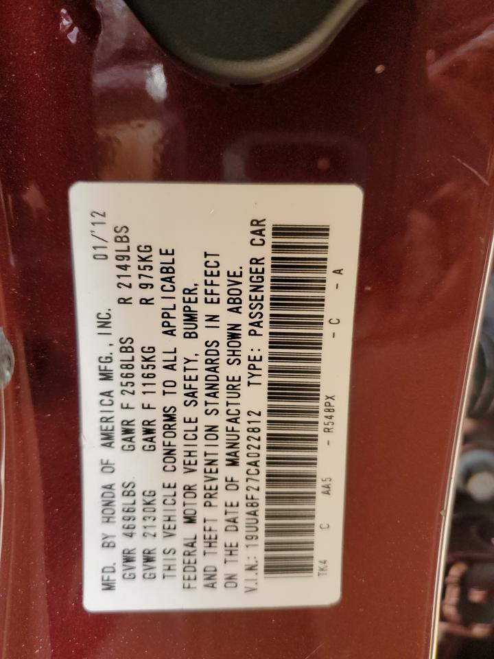 2012 Acura Tl VIN: 19UUA8F27CA022812 Lot: 92171195