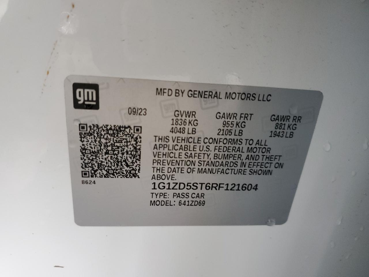 2024 Chevrolet Malibu Lt VIN: 1G1ZD5ST6RF121604 Lot: 93966805