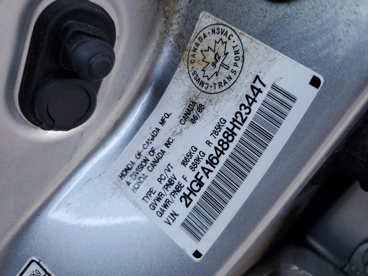 2008 Honda Civic Dx-G VIN: 2HGFA16488H123447 Lot: 92262995