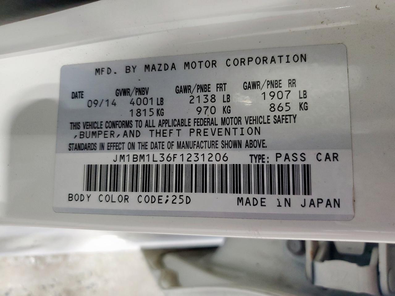 2015 Mazda 3 Touring VIN: JM1BM1L36F1231206 Lot: 93297595