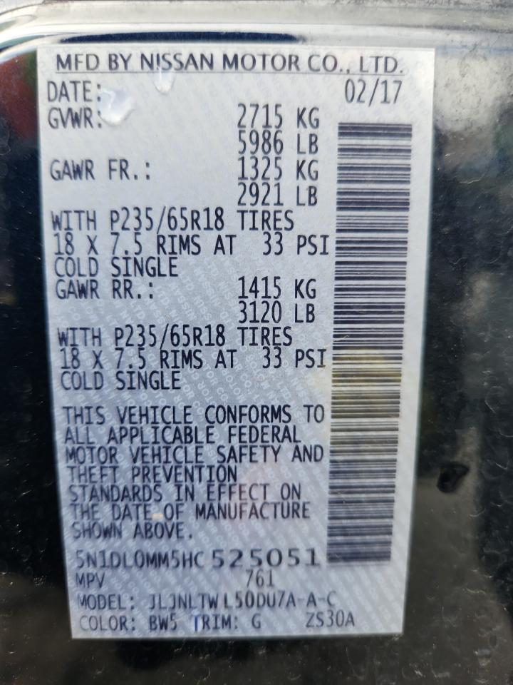 2017 Infiniti Qx60 VIN: 5N1DL0MM5HC525051 Lot: 93249455