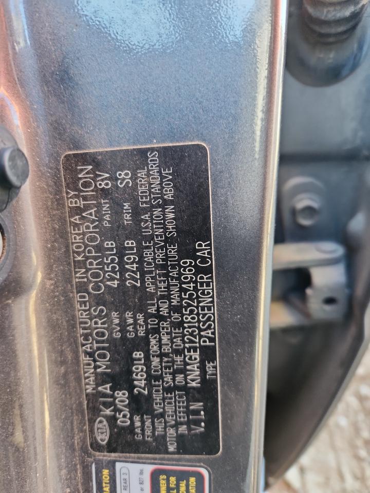 2008 Kia Optima Lx VIN: KNAGE123185254969 Lot: 92377645