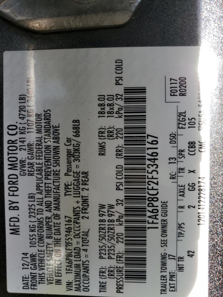 2015 Ford Mustang Gt VIN: 1FA6P8CF2F5346167 Lot: 92510615