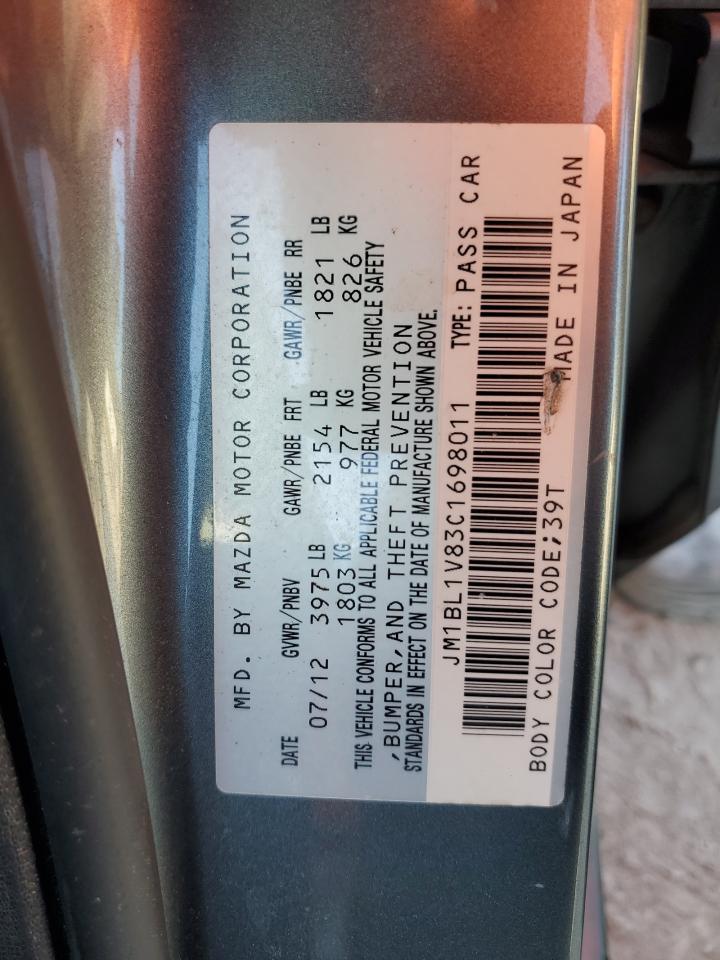 2012 Mazda 3 I VIN: JM1BL1V83C1698011 Lot: 93630835