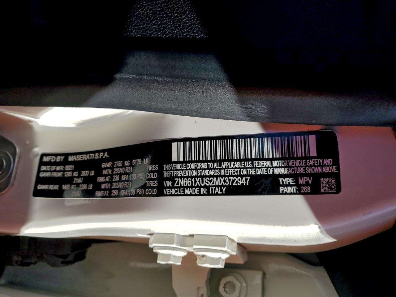 2021 Maserati Levante Sport VIN: ZN661XUS2MX372947 Lot: 93628405