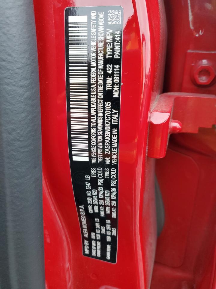 2019 Alfa Romeo Stelvio Ti VIN: ZASPAKBN0K7C70105 Lot: 92248425