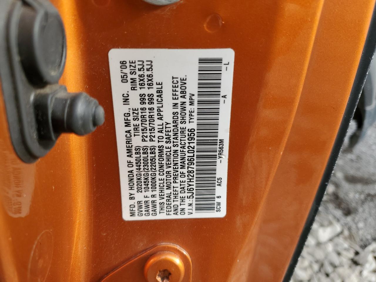 2006 Honda Element Ex VIN: 5J6YH28796L021956 Lot: 93274265