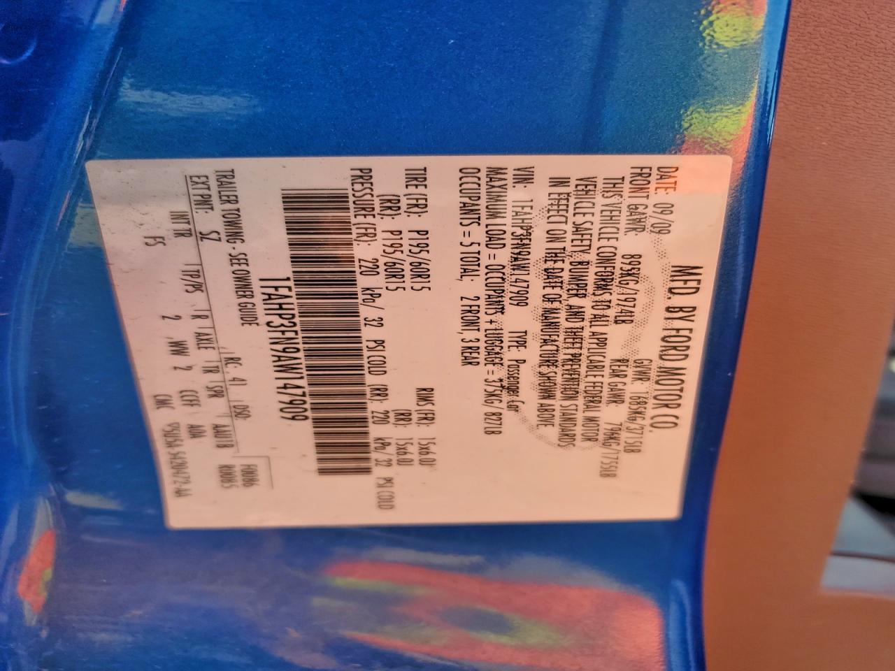 2010 Ford Focus Se VIN: 1FAHP3FN9AW147909 Lot: 94189475