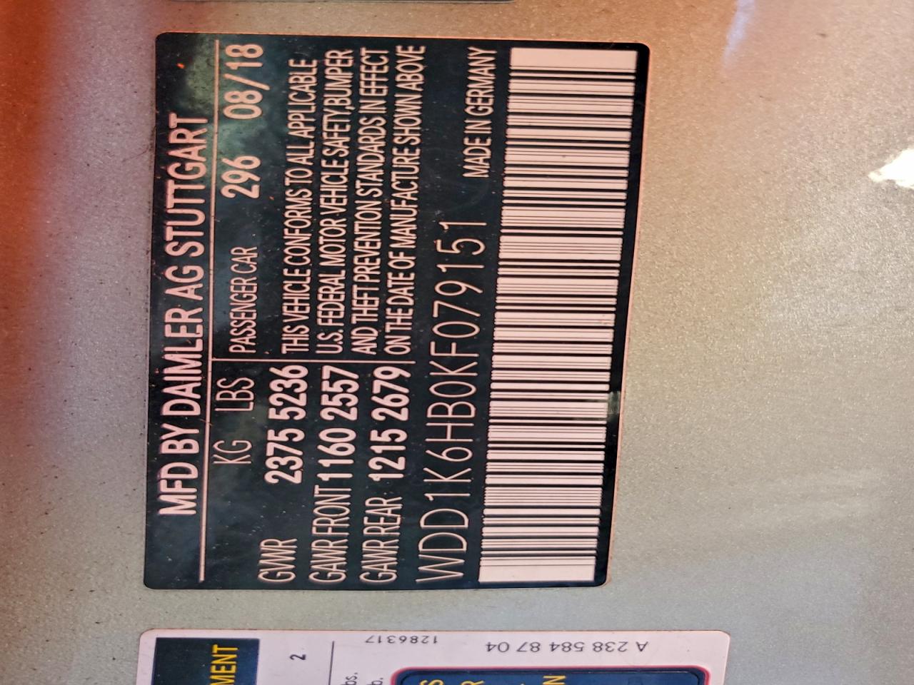 2019 Mercedes-Benz E 450 VIN: WDD1K6HB0KF079151 Lot: 94674205