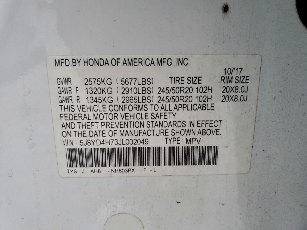 2018 Acura Mdx Technology VIN: 5J8YD4H73JL002049 Lot: 94393035