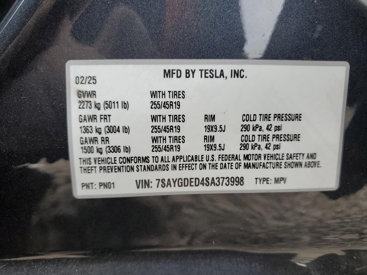 2025 Tesla Model Y VIN: 7SAYGDED4SA373998 Lot: 90707645