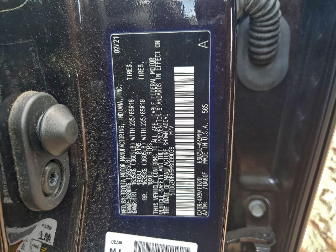 2021 Toyota Highlander Xle VIN: 5TDGZRBH5MS099039 Lot: 94630535