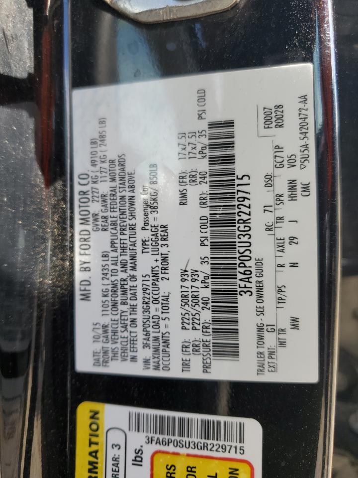 2016 Ford Fusion Titanium Phev VIN: 3FA6P0SU3GR229715 Lot: 92128335