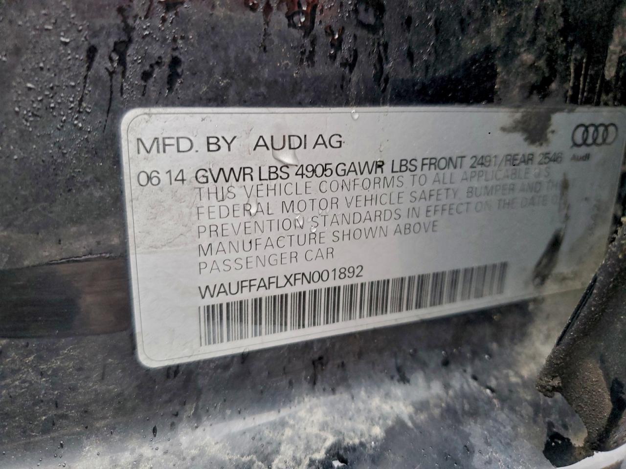2015 Audi A4 Premium Plus VIN: WAUFFAFLXFN001892 Lot: 94246405