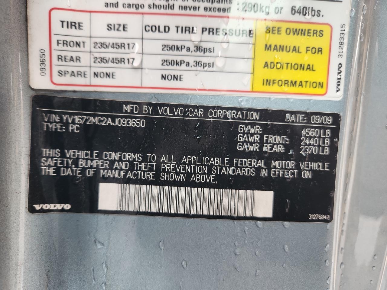 2010 Volvo C70 T5 VIN: YV1672MC2AJ093650 Lot: 93637755