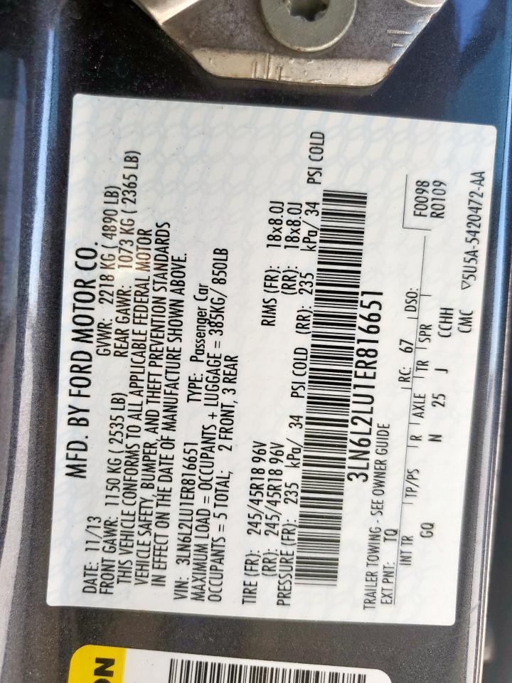 2014 Lincoln Mkz Hybrid VIN: 3LN6L2LU1ER816651 Lot: 91929585