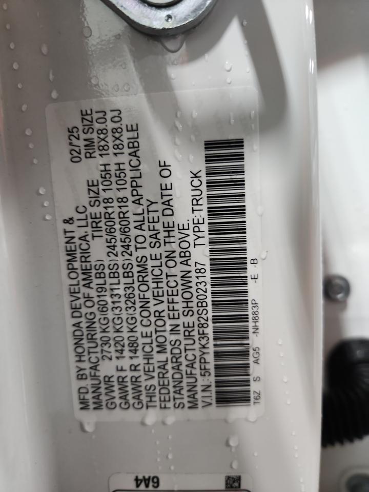 2025 Honda Ridgeline Black Edition VIN: 5FPYK3F82SB023187 Lot: 92700335