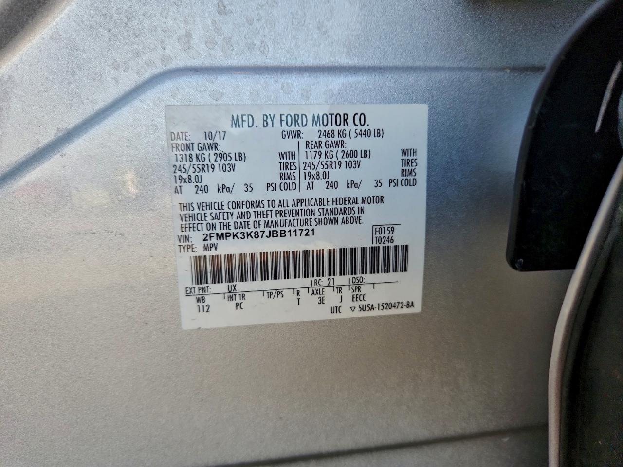 2018 Ford Edge Titanium VIN: 2FMPK3K87JBB11721 Lot: 94516375