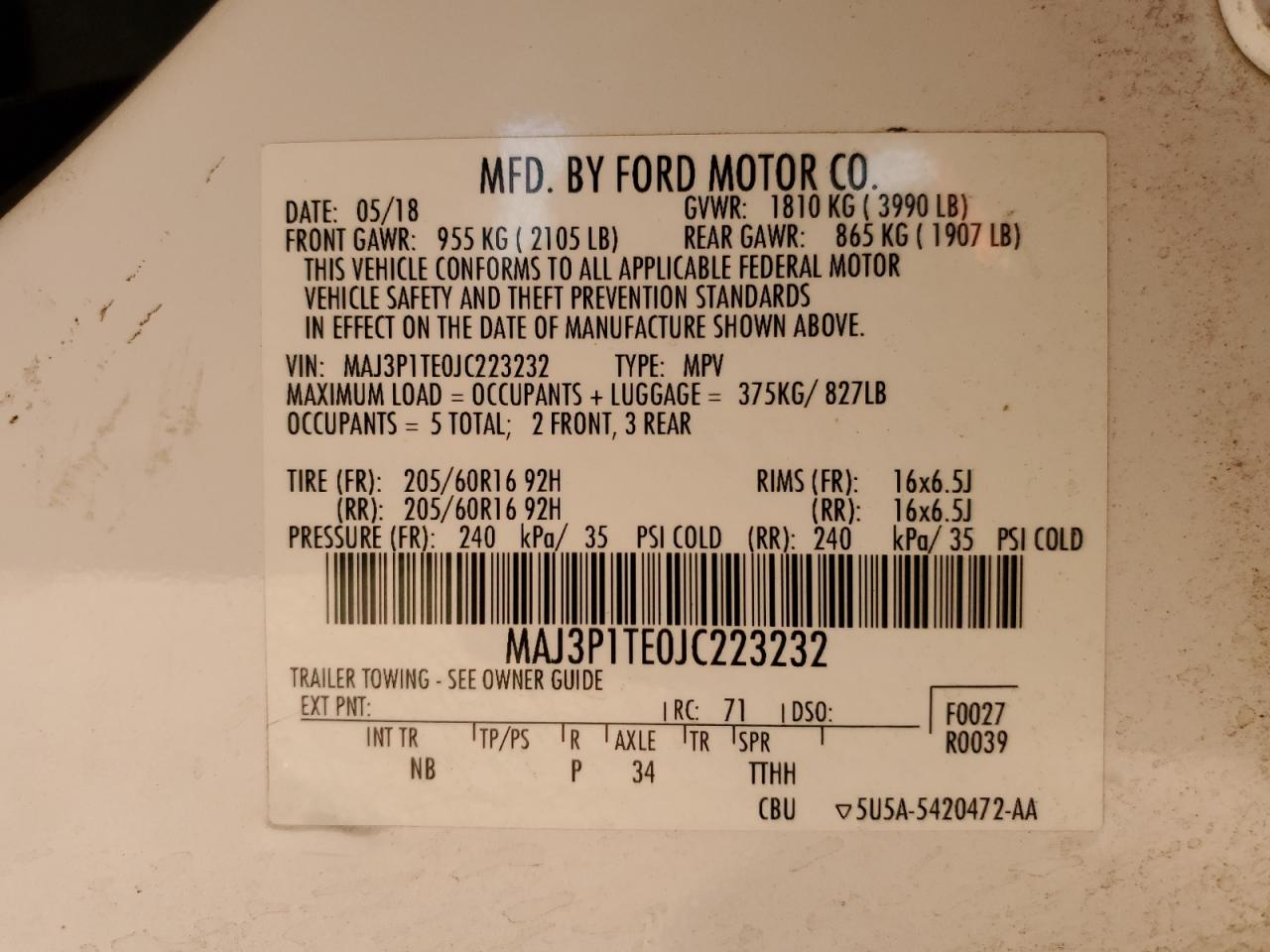 2018 Ford Ecosport Se VIN: MAJ3P1TE0JC223232 Lot: 92527195