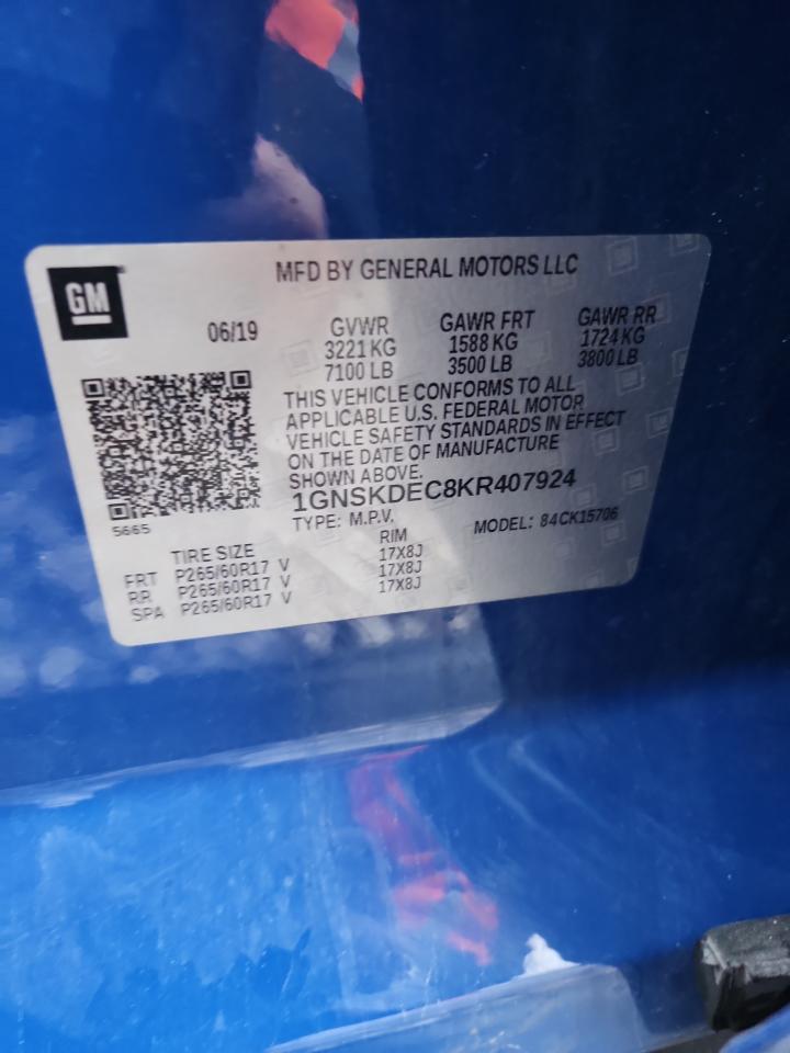 2019 Chevrolet Tahoe Police VIN: 1GNSKDEC8KR407924 Lot: 92379535