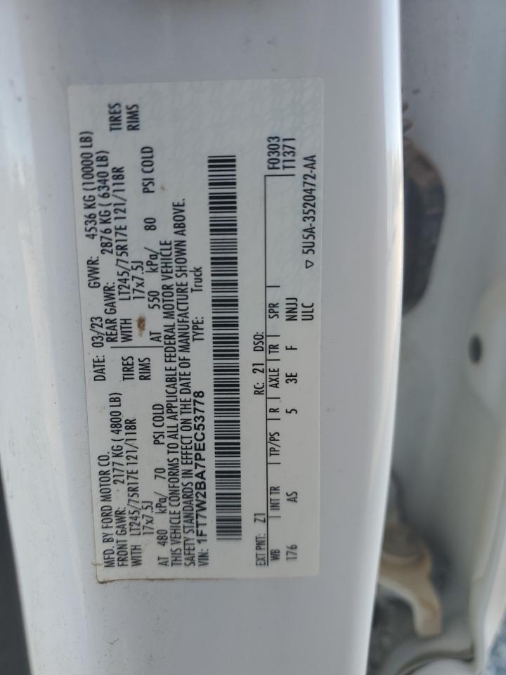 2023 Ford F250 Super Duty VIN: 1FT7W2BA7PEC53778 Lot: 91366245