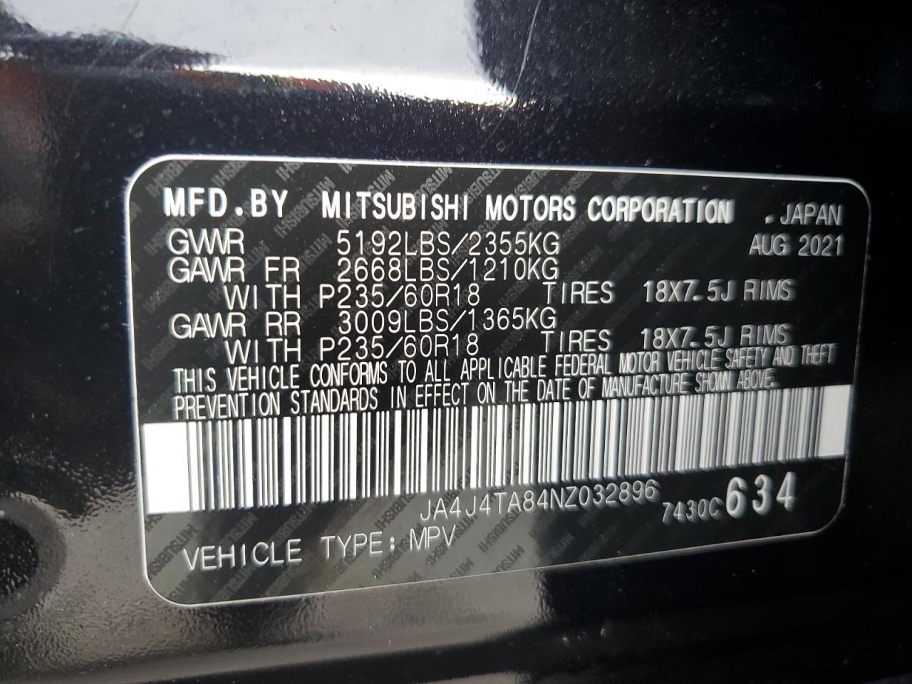 2022 Mitsubishi Outlander Es VIN: JA4J4TA84NZ032896 Lot: 90692495