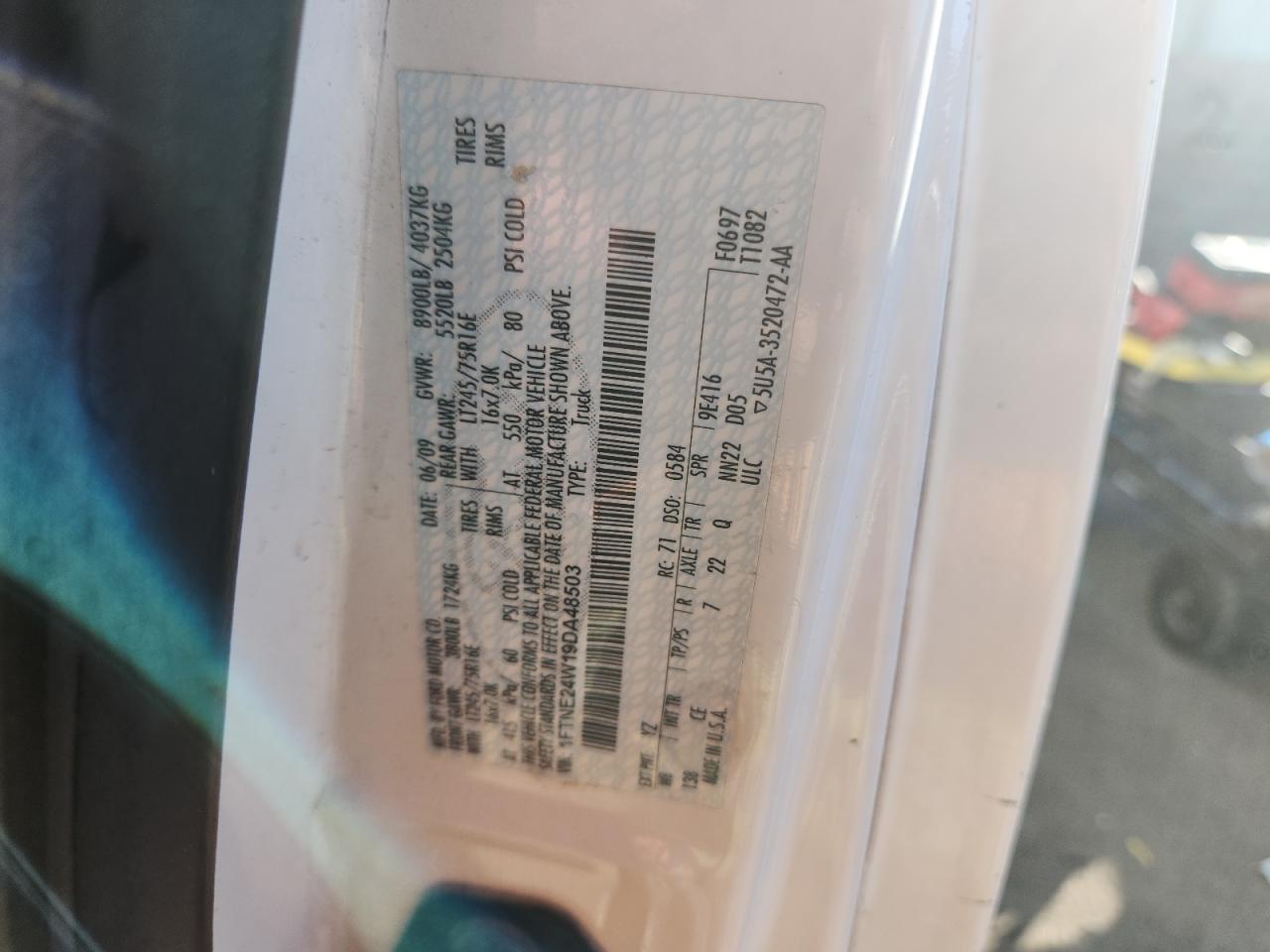 2009 Ford E250 Utility / Service Van VIN: 1FTNE24W19DA48503 Lot: 91117995