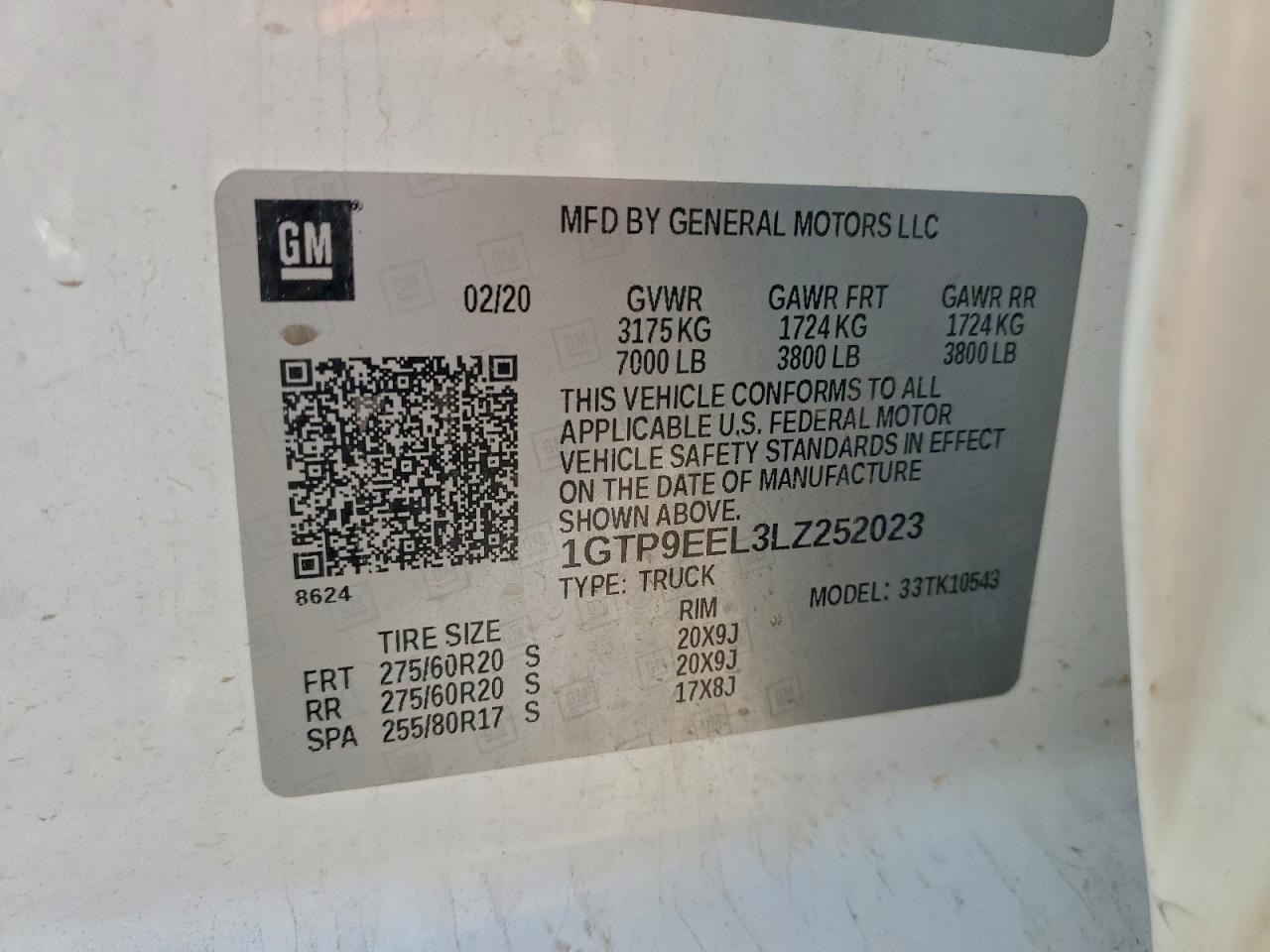 2020 GMC Sierra K1500 At4 VIN: 1GTP9EEL3LZ252023 Lot: 94491285