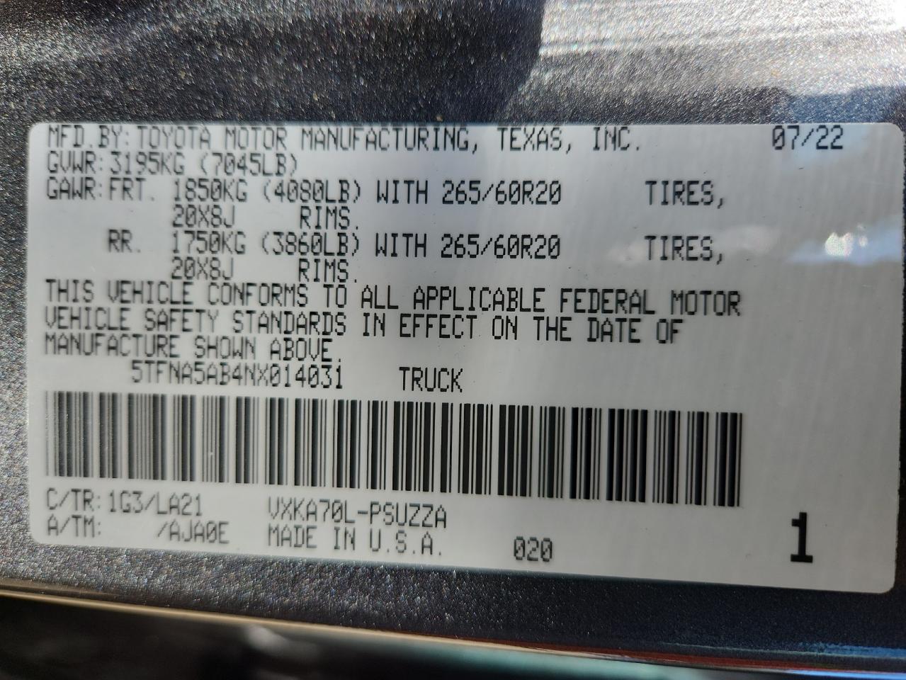 2022 Toyota Tundra Crewmax Platinum VIN: 5TFNA5AB4NX014031 Lot: 90837355