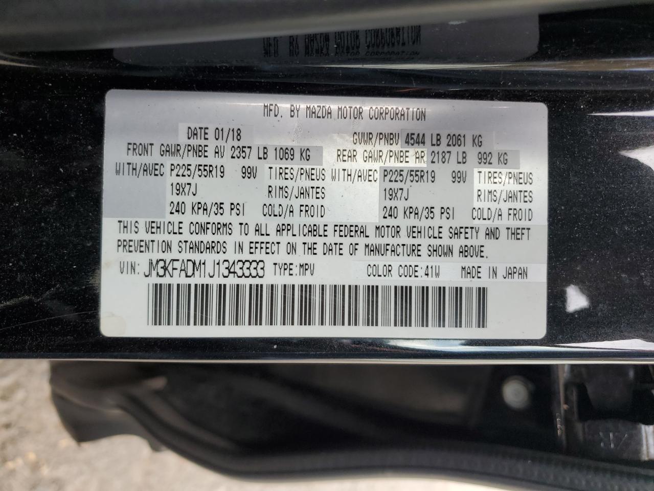 2018 Mazda Cx-5 Grand Touring VIN: JM3KFADM1J1343333 Lot: 92264645