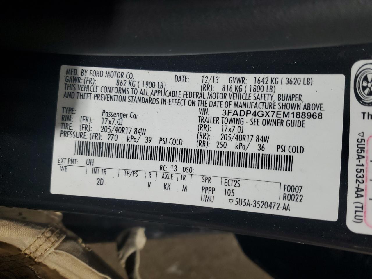 2014 Ford Fiesta St VIN: 3FADP4GX7EM188968 Lot: 92495495