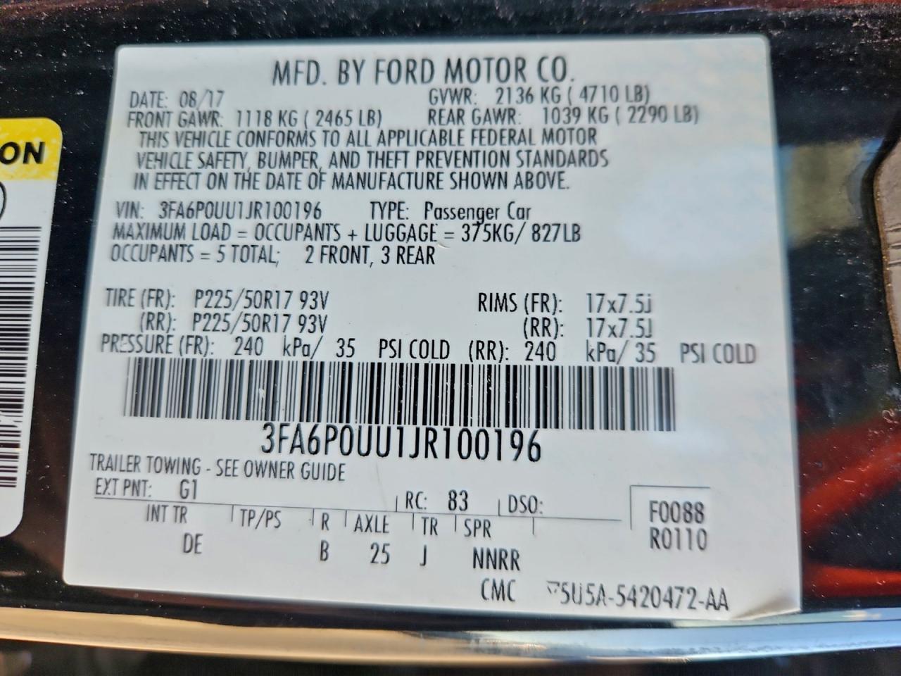 2018 Ford Fusion S Hybrid VIN: 3FA6P0UU1JR100196 Lot: 93965945