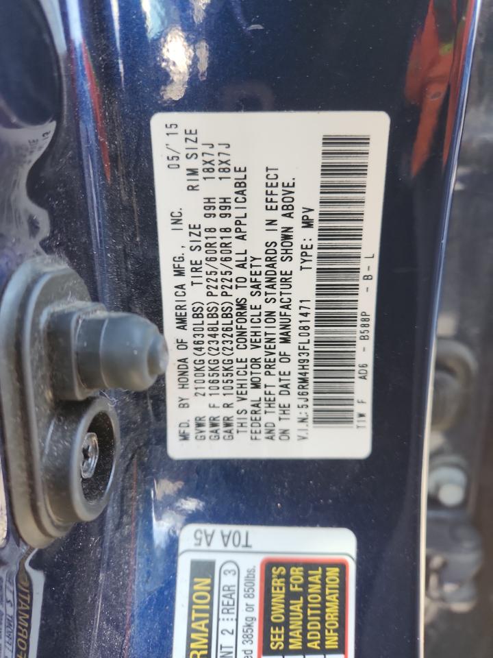 2015 Honda Cr-V Touring VIN: 5J6RM4H93FL081471 Lot: 92486265